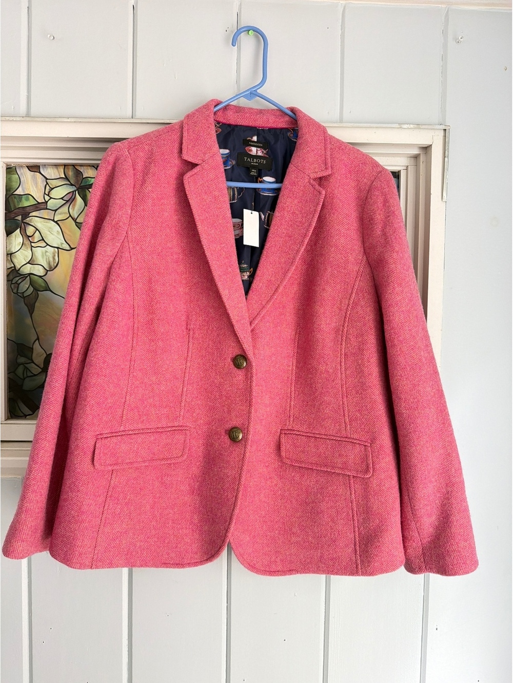 Talbots Pink Wool Blend Blazer Jacket Size 14W with Tea Cup Lining NWT